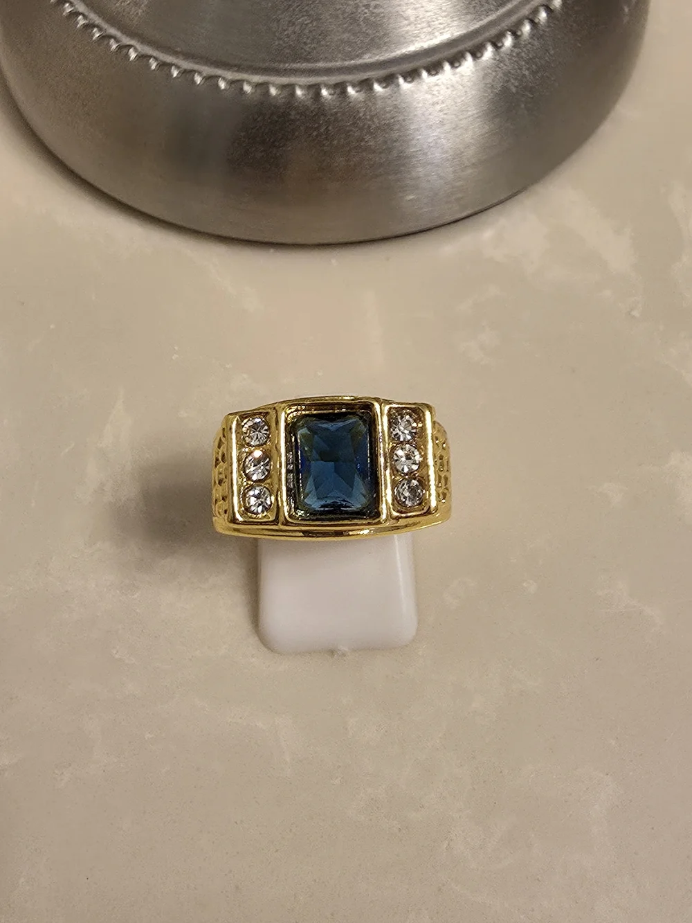 Men's Gold CZ and Sapphire Ring Size 10